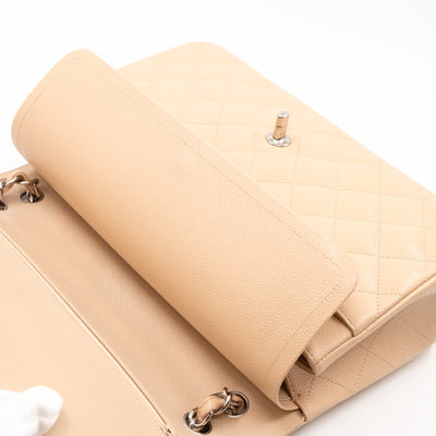 Classic Double Flap Jumbo Beige Caviar Leather