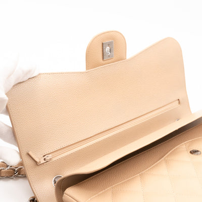 Classic Double Flap Jumbo Beige Caviar Leather