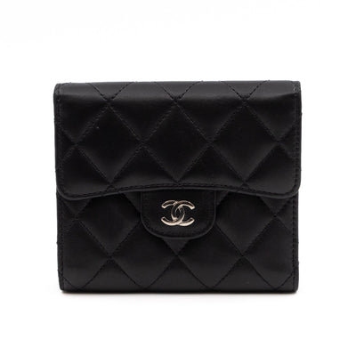 Small Classic Flap Wallet Black Leather Silver