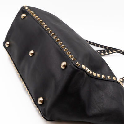 Rockstud Trapeze Tote Black Leather