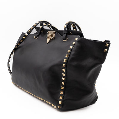 Rockstud Trapeze Tote Black Leather
