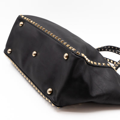 Rockstud Trapeze Tote Black Leather