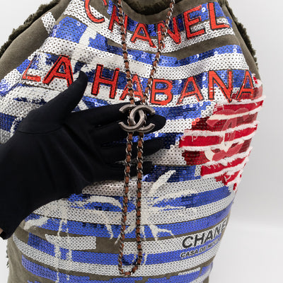 Cuba La Habana Backpack Green Sequin Canvas