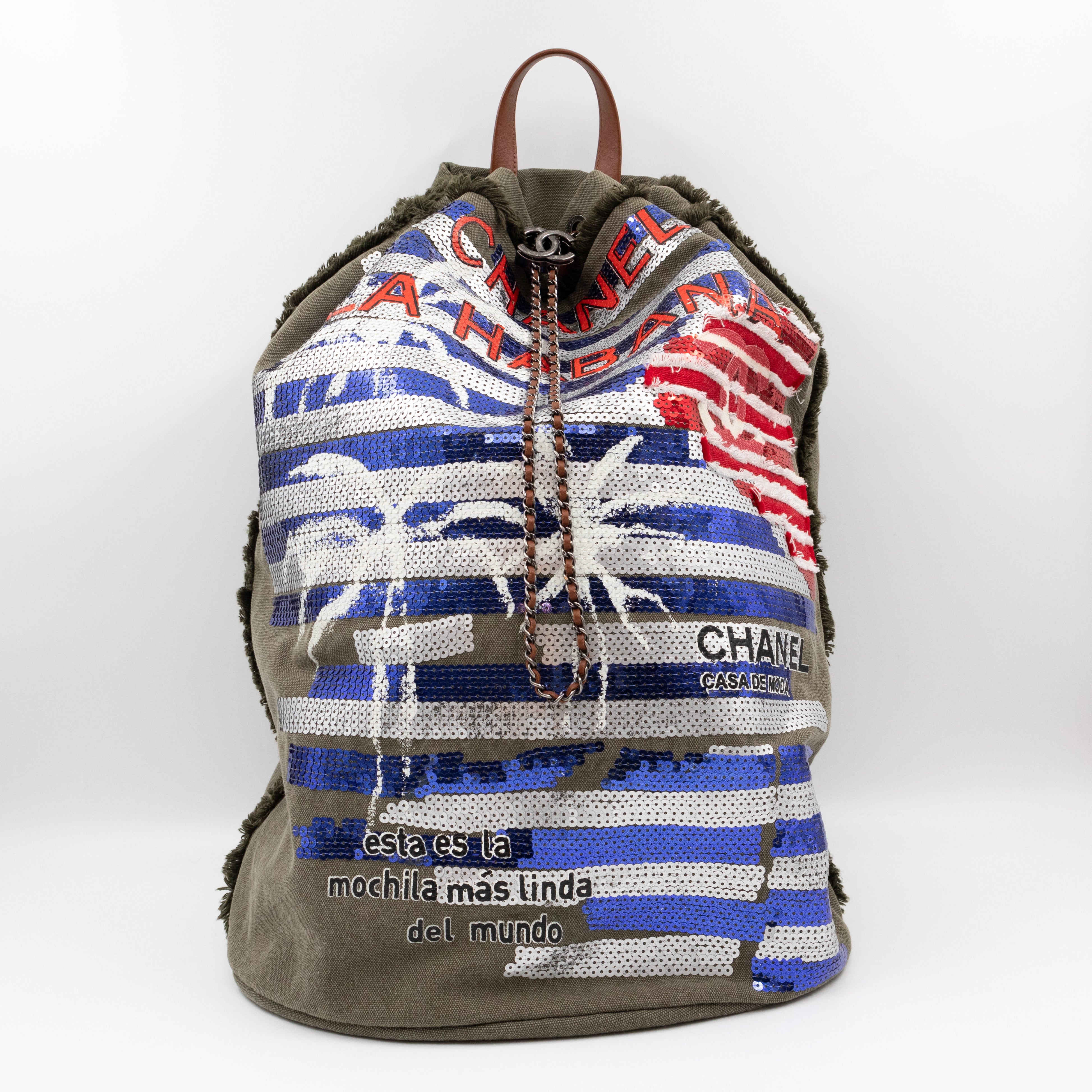 Cuba La Habana Backpack Green Sequin Canvas