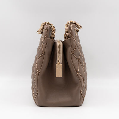 Paris-Dallas Medium Chic Stitch Tote Brown Calfskin Leather