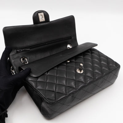 Classic Double Flap Medium Black Lambskin Leather Silver