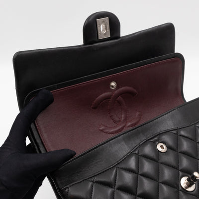 Classic Double Flap Medium Black Lambskin Leather Silver