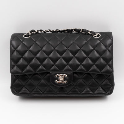 Classic Double Flap Medium Black Lambskin Leather Silver