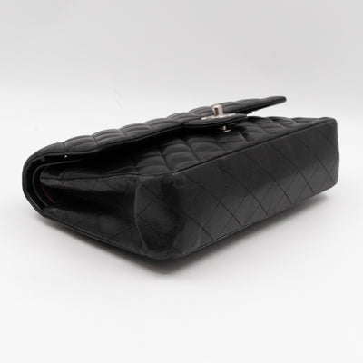 Classic Double Flap Medium Black Lambskin Leather Silver