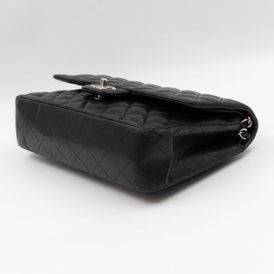 Classic Double Flap Medium Black Lambskin Leather Silver