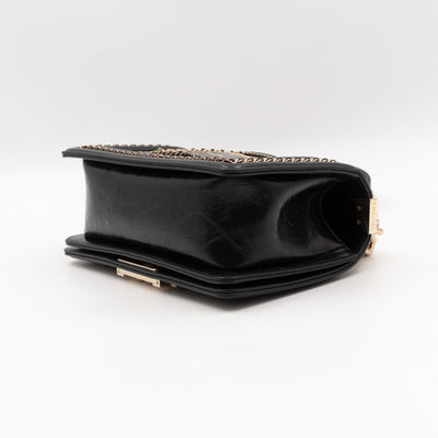 Boy Bag Small Chevron Chains Black Crumpled Calfskin