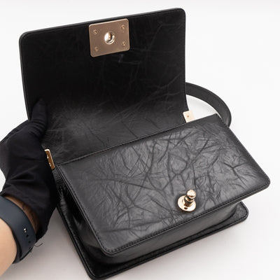 Boy Bag Small Chevron Chains Black Crumpled Calfskin