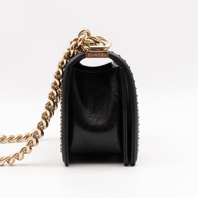 Boy Bag Small Chevron Chains Black Crumpled Calfskin