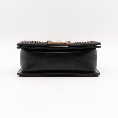 Boy Bag Small Chevron Chains Black Crumpled Calfskin