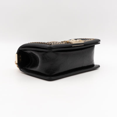 Boy Bag Small Chevron Chains Black Crumpled Calfskin