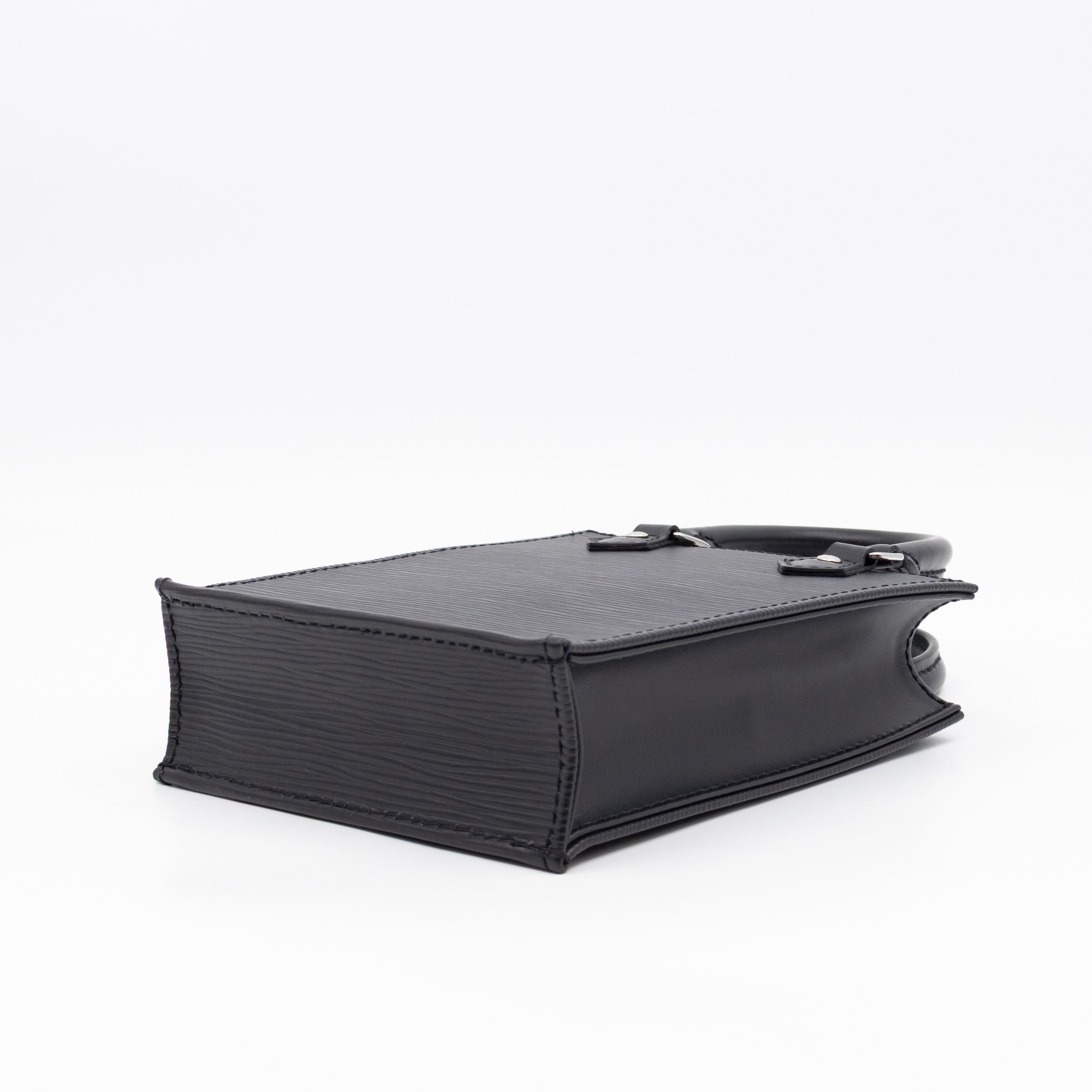 Petit Sac Plat Black Epi Leather With Jacquard Strap