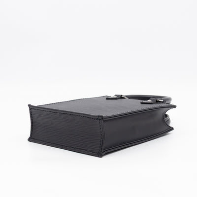 Petit Sac Plat Black Epi Leather With Jacquard Strap