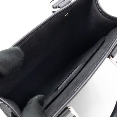 Petit Sac Plat Black Epi Leather With Jacquard Strap