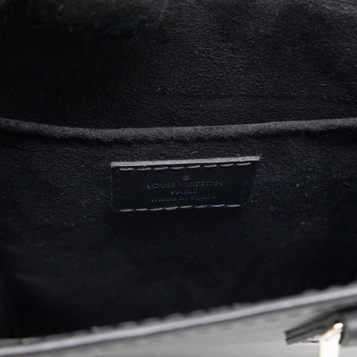 Petit Sac Plat Black Epi Leather With Jacquard Strap