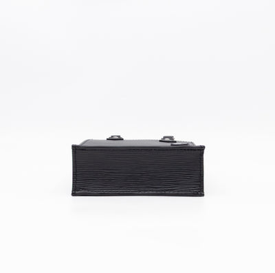 Petit Sac Plat Black Epi Leather With Jacquard Strap