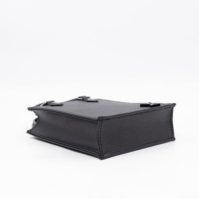 Petit Sac Plat Black Epi Leather With Jacquard Strap