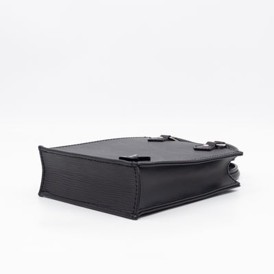 Petit Sac Plat Black Epi Leather With Jacquard Strap