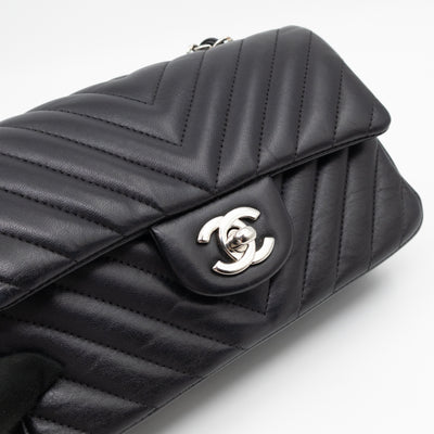 Classic Flap Mini Rectangular Black Chevron Lambskin Leather
