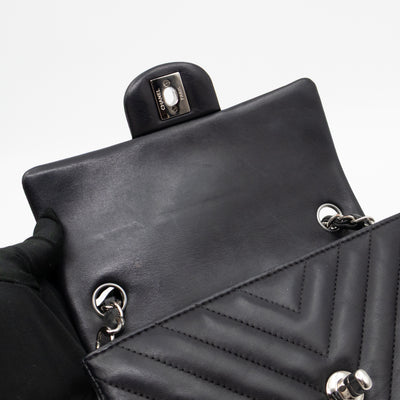 Classic Flap Mini Rectangular Black Chevron Lambskin Leather