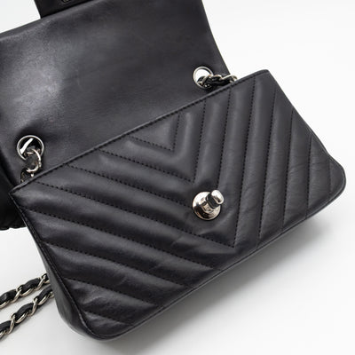Classic Flap Mini Rectangular Black Chevron Lambskin Leather