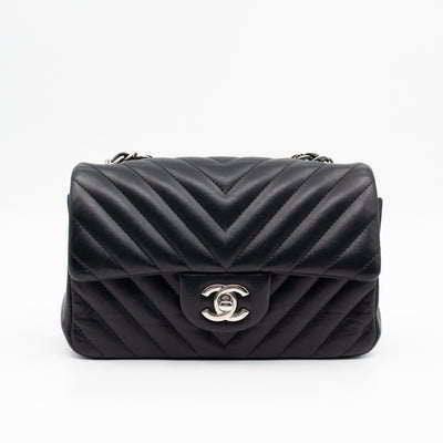 Classic Flap Mini Rectangular Black Chevron Lambskin Leather