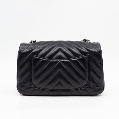 Classic Flap Mini Rectangular Black Chevron Lambskin Leather