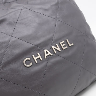 22 Small Dark Grey Calfskin Leather Silver