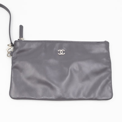 22 Small Dark Grey Calfskin Leather Silver