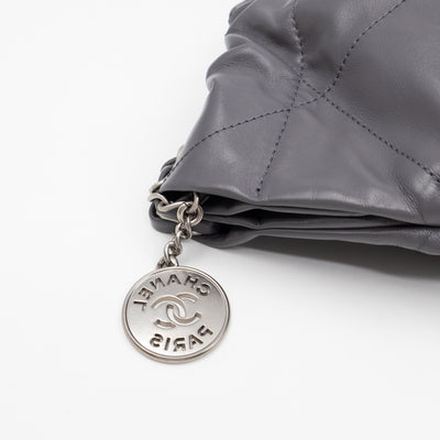 22 Small Dark Grey Calfskin Leather Silver