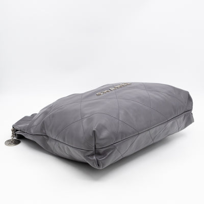 22 Small Dark Grey Calfskin Leather Silver