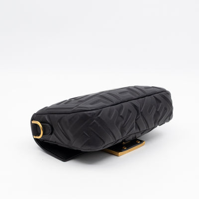 Mini Baguette Black FF Embossed Nappa Leather
