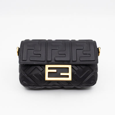 Mini Baguette Black FF Embossed Nappa Leather