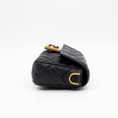 Mini Baguette Black FF Embossed Nappa Leather