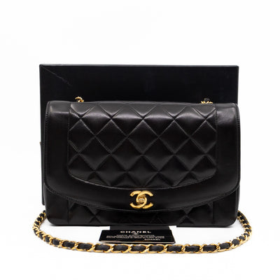 Diana Medium Black Lambskin Leather Gold