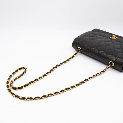 Diana Medium Black Lambskin Leather Gold