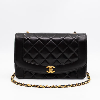 Diana Medium Black Lambskin Leather Gold