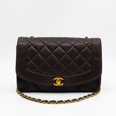 Diana Medium Black Lambskin Leather Gold