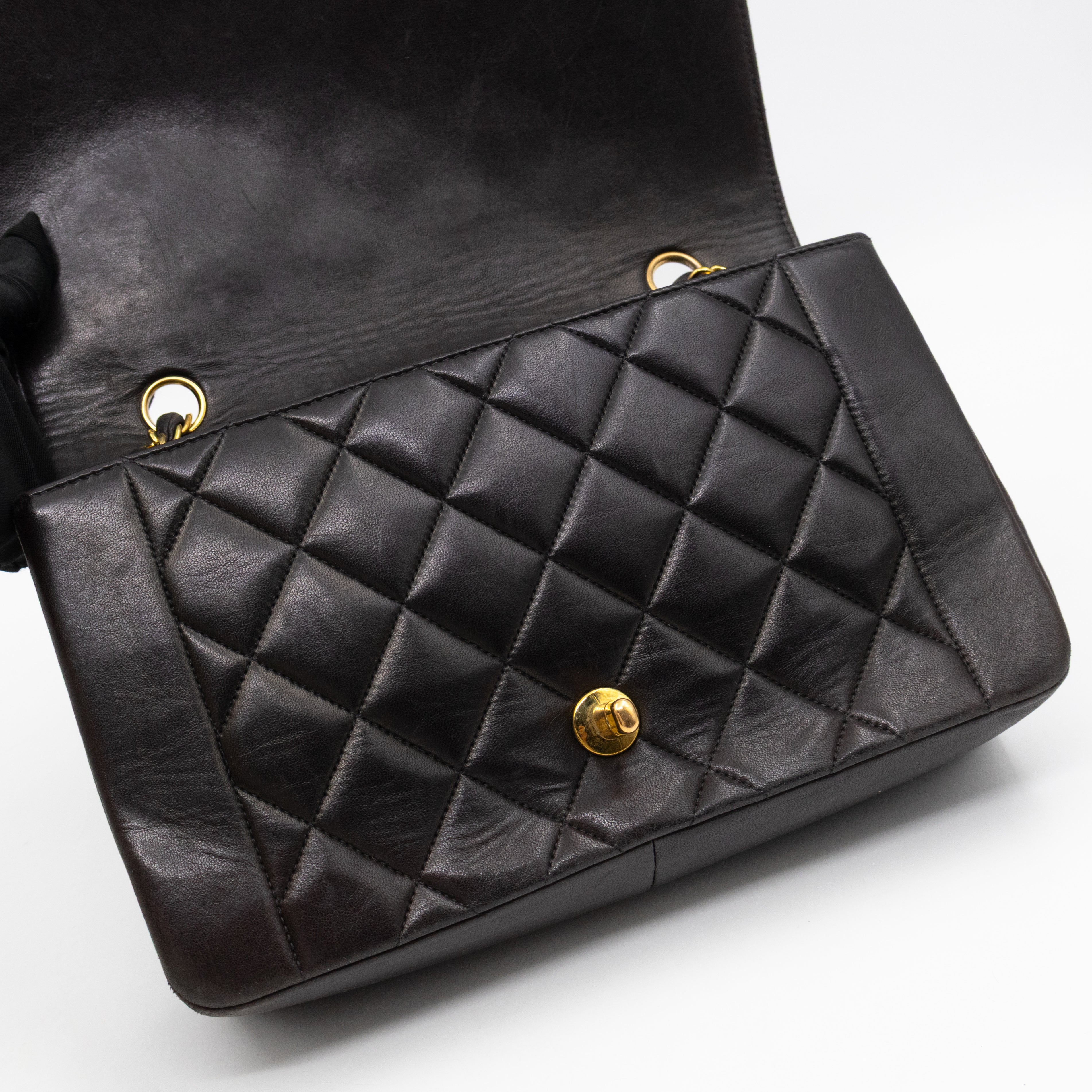 Diana Medium Black Lambskin Leather Gold