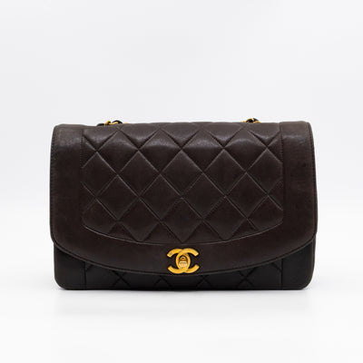 Diana Medium Black Lambskin Leather Gold
