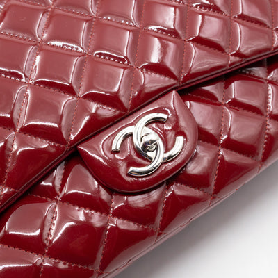 Classic Double Flap Maxi Red Patent Leather Silver