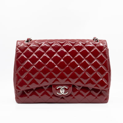 Classic Double Flap Maxi Red Patent Leather Silver