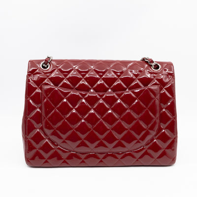 Classic Double Flap Maxi Red Patent Leather Silver
