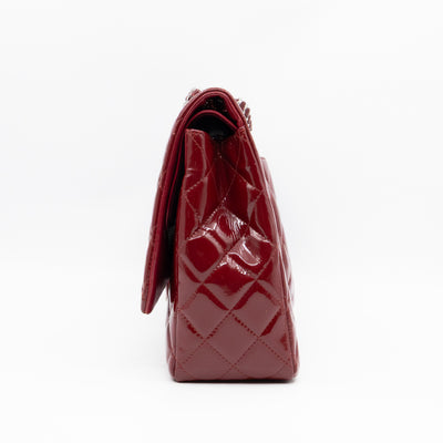 Classic Double Flap Maxi Red Patent Leather Silver