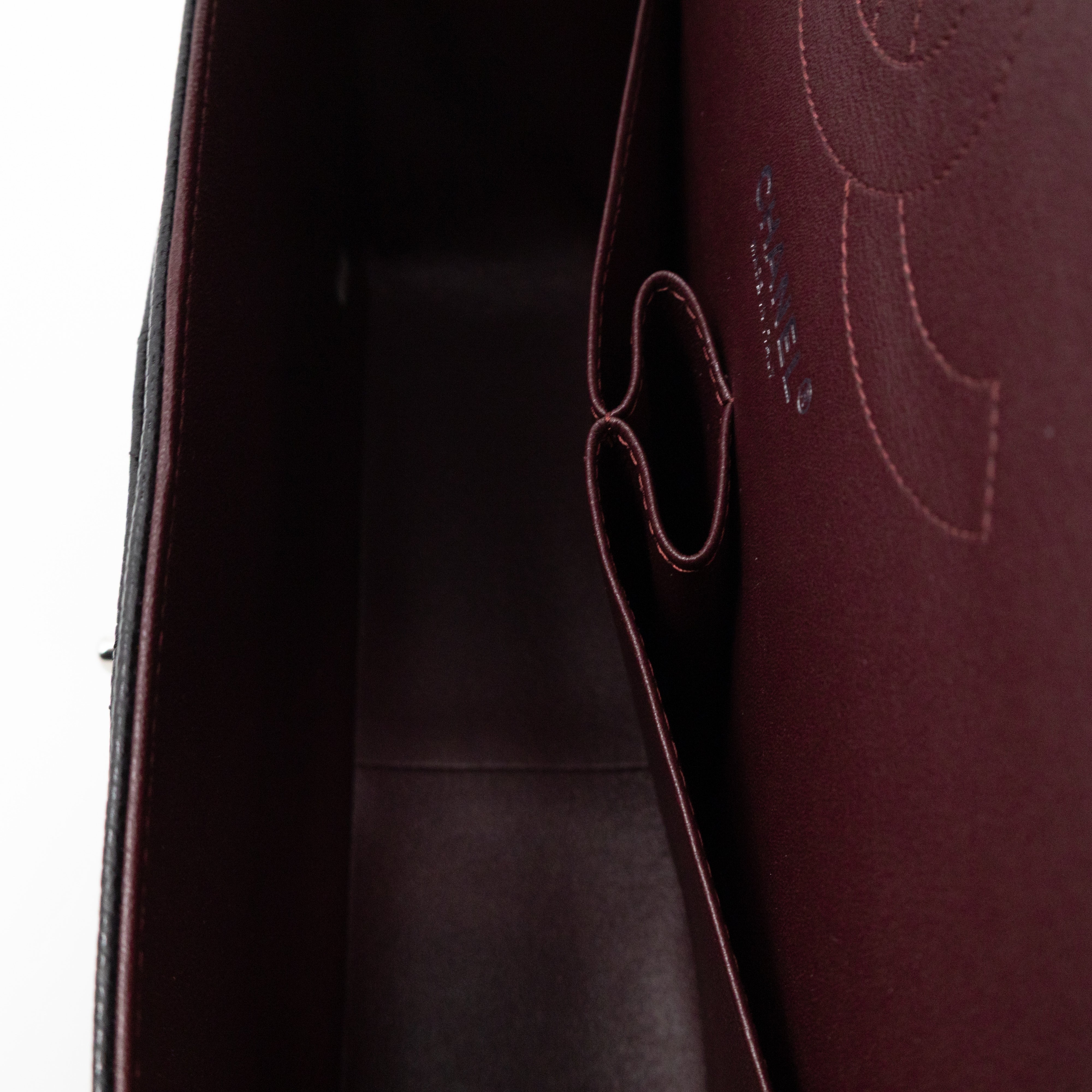 Classic Double Flap Jumbo Black Caviarskin Leather Silver