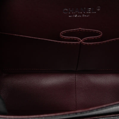 Classic Double Flap Jumbo Black Caviarskin Leather Silver